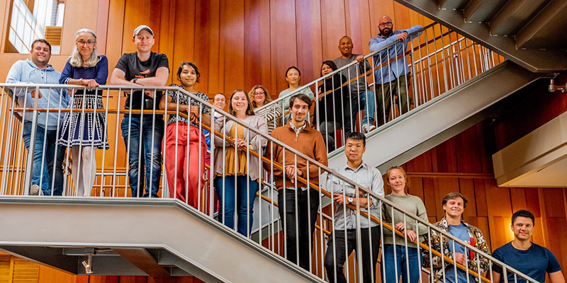 Nogales Lab members lined up on stairs