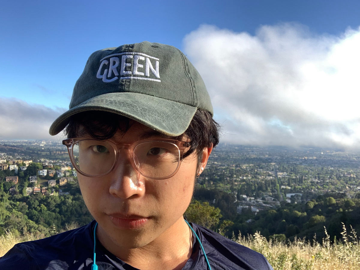 A selfie of Lanci Li on a hike in the hills above Berkeley.