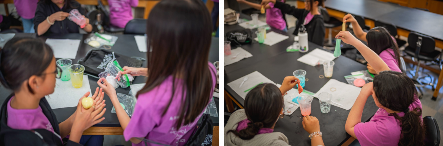 Slimes are a popular toy and activity amongst kids and a great example of a non-newtonian fluid—its viscosity changes based on forces applied to it. EYH provides materials and a supervised environment to make slime, while also teaching students about the physics and chemistry behind polymers like slime.